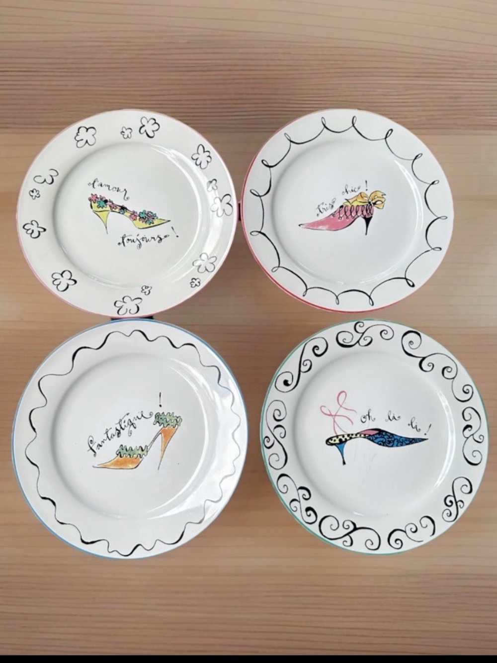 Rosanna "Haute Shoes" High Heel Shoes salad/dessert plates 8” ~SET Of 4